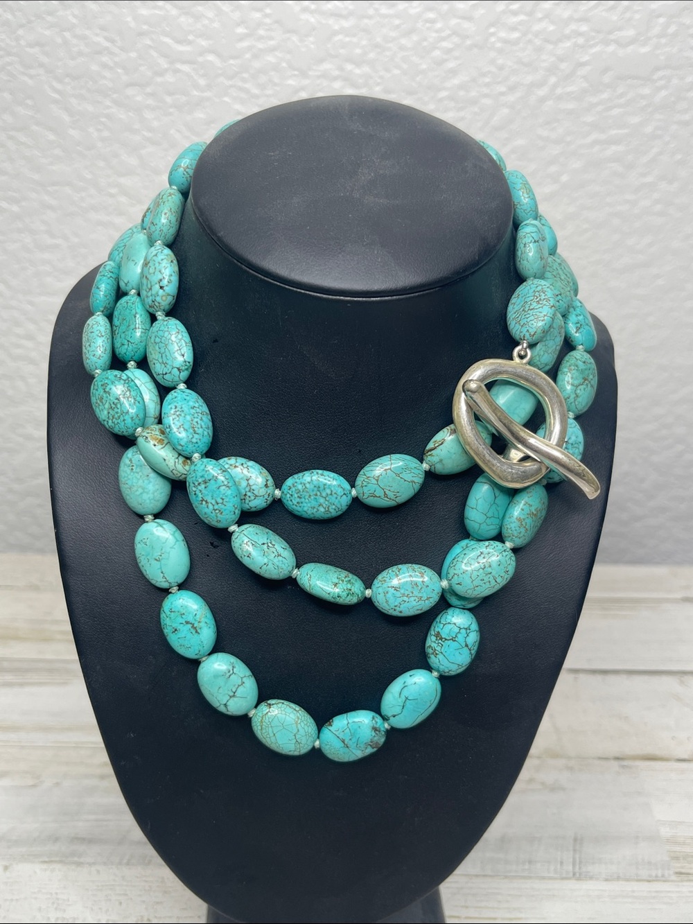 Turquoise Beaded Necklace 48” Long Statement Oversized Toggle